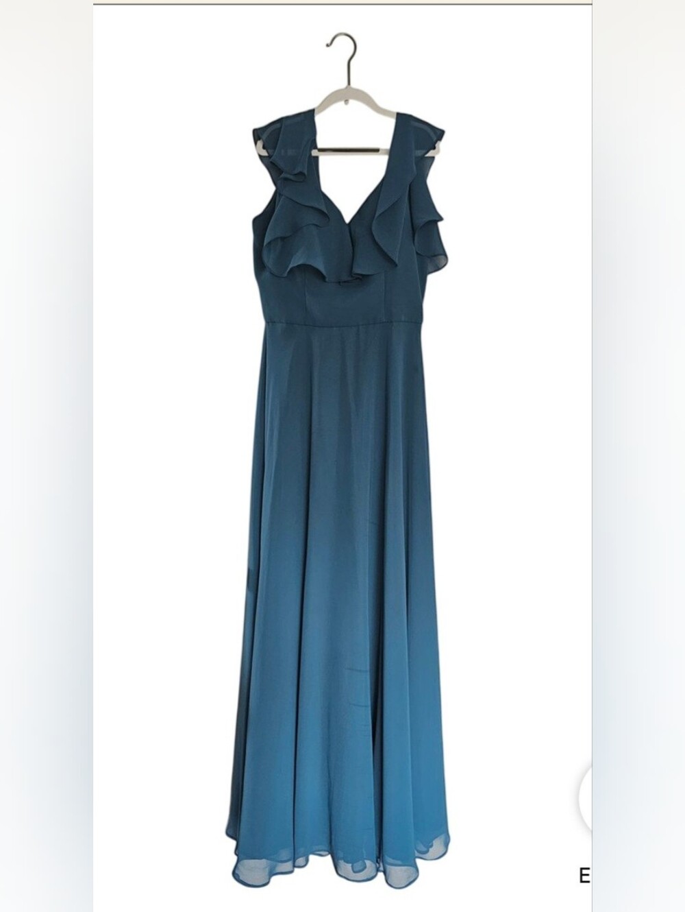 Women's Ruffle V-Neck Maxi Dress Green Teal Bridesmaid Size 6 Mori Lee Flowly